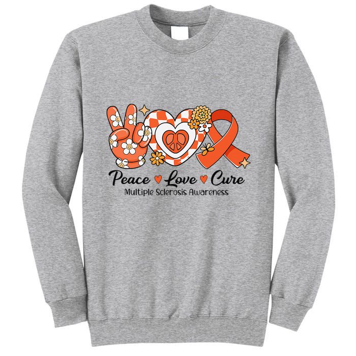 Retro Groovy Peace Love Cure Multiple Sclerosis Awareness Tall Sweatshirt