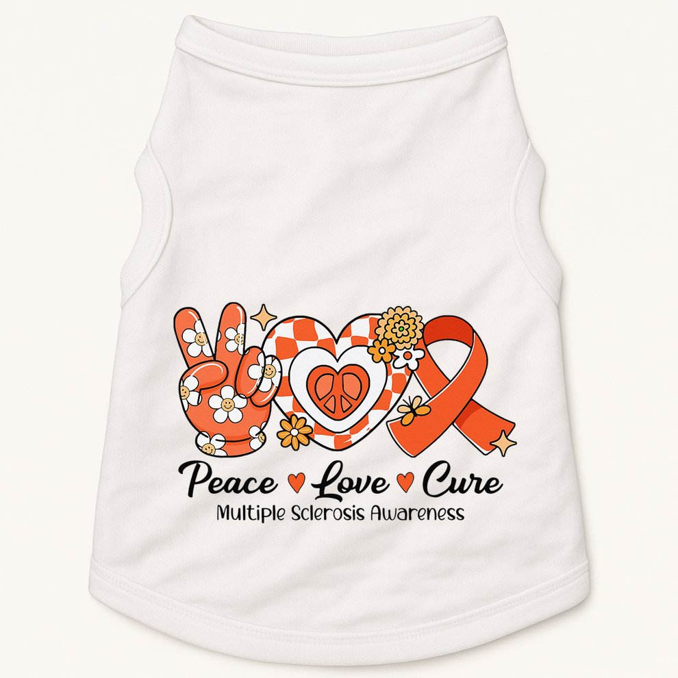 Retro Groovy Peace Love Cure Multiple Sclerosis Awareness Doggie Tank