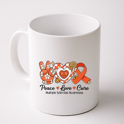 Retro Groovy Peace Love Cure Multiple Sclerosis Awareness Mug