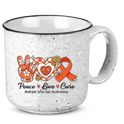 Retro Groovy Peace Love Cure Multiple Sclerosis Awareness 15oz Campfire Ceramic Mug