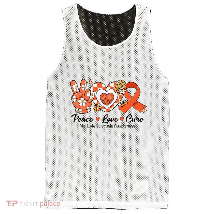 Retro Groovy Peace Love Cure Multiple Sclerosis Awareness Mesh Reversible Basketball Jersey Tank