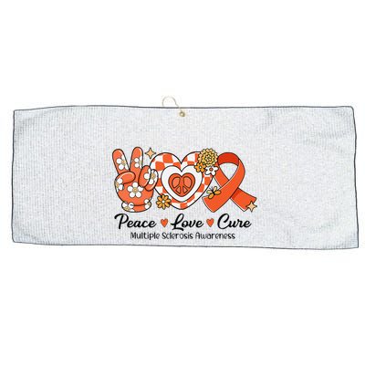 Retro Groovy Peace Love Cure Multiple Sclerosis Awareness Large Microfiber Waffle Golf Towel