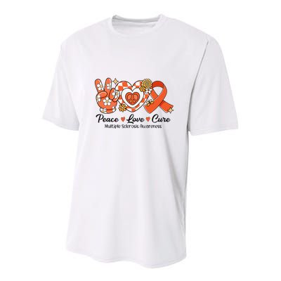 Retro Groovy Peace Love Cure Multiple Sclerosis Awareness Youth Performance Sprint T-Shirt