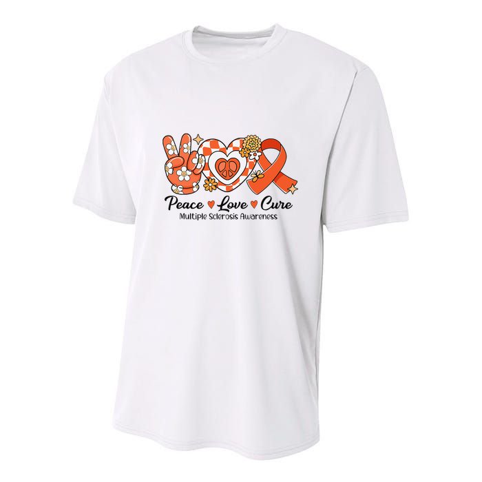 Retro Groovy Peace Love Cure Multiple Sclerosis Awareness Youth Performance Sprint T-Shirt