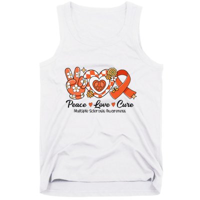 Retro Groovy Peace Love Cure Multiple Sclerosis Awareness Tank Top