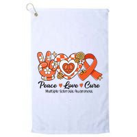 Retro Groovy Peace Love Cure Multiple Sclerosis Awareness Golf Towel