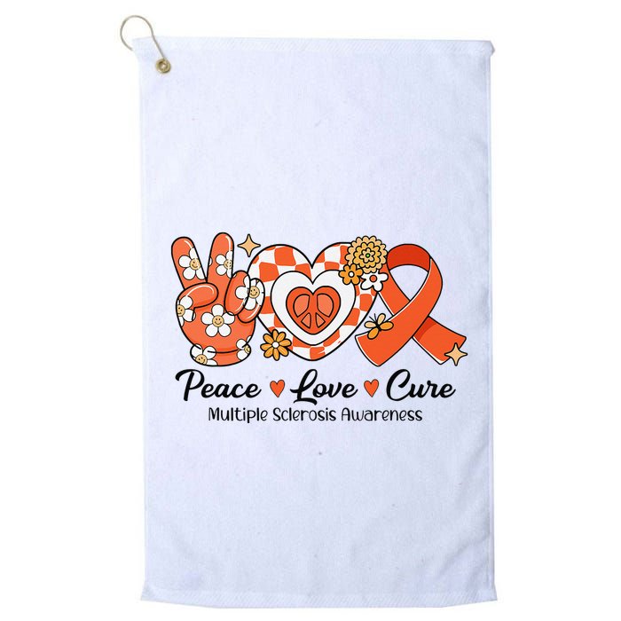 Retro Groovy Peace Love Cure Multiple Sclerosis Awareness Golf Towel