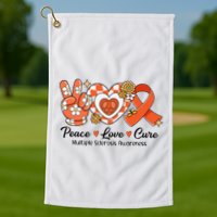 Retro Groovy Peace Love Cure Multiple Sclerosis Awareness Golf Towel