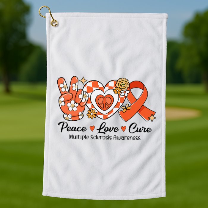Retro Groovy Peace Love Cure Multiple Sclerosis Awareness Golf Towel