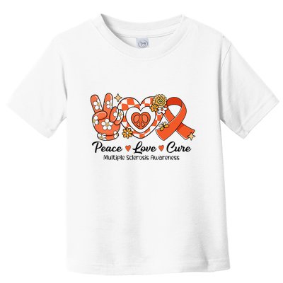 Retro Groovy Peace Love Cure Multiple Sclerosis Awareness Toddler T-Shirt