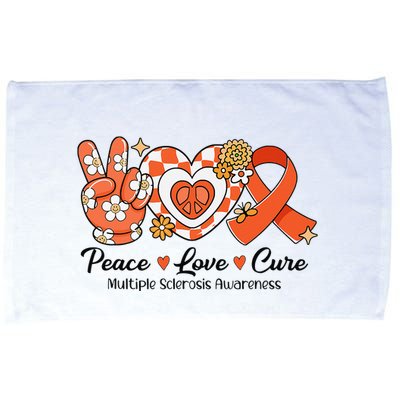 Retro Groovy Peace Love Cure Multiple Sclerosis Awareness Microfiber Hand Towel