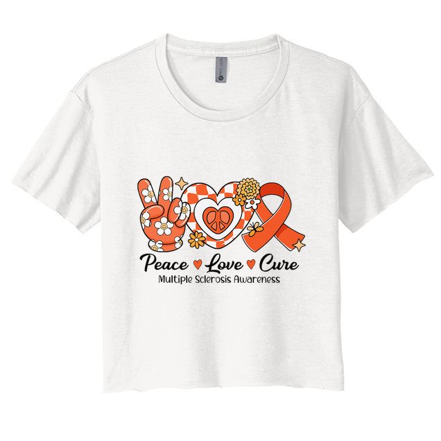 Retro Groovy Peace Love Cure Multiple Sclerosis Awareness Crop Top