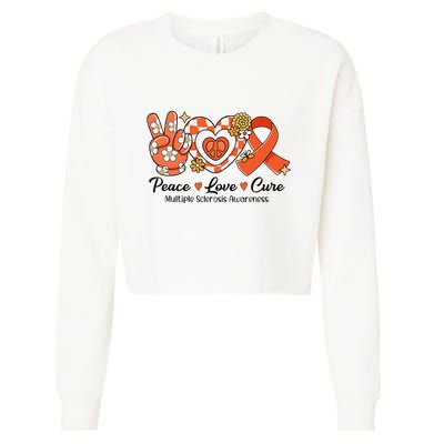 Retro Groovy Peace Love Cure Multiple Sclerosis Awareness Cropped Pullover Crew