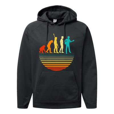 Retro Guitar Player Design Guitarist I Vintage Evolution Performance Fleece Hoodie