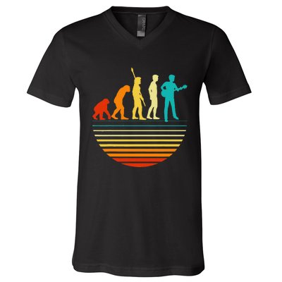 Retro Guitar Player Design Guitarist I Vintage Evolution V-Neck T-Shirt