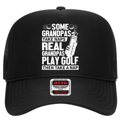 Real Grandpas Play Golf Funny Golf Grandpa Gifts Golfers High Crown Mesh Back Trucker Hat