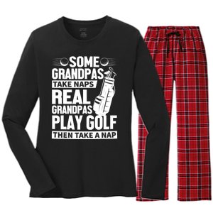 Real Grandpas Play Golf Funny Golf Grandpa Gifts Golfers Women's Long Sleeve Flannel Pajama Set 