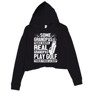 Real Grandpas Play Golf Funny Golf Grandpa Gifts Golfers Crop Fleece Hoodie