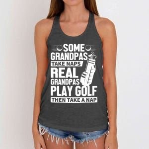 Real Grandpas Play Golf Funny Golf Grandpa Gifts Golfers Women's Knotted Racerback Tank