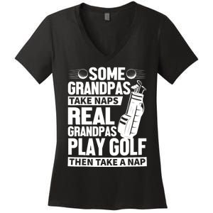 Real Grandpas Play Golf Funny Golf Grandpa Gifts Golfers Women's V-Neck T-Shirt