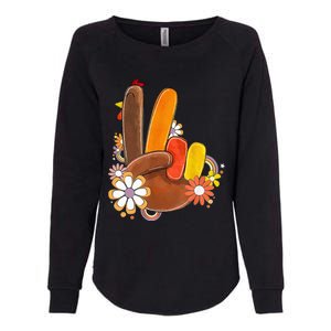 Retro Groovy Peace Turkey Grateful Hand Sign Thanksgiving Womens California Wash Sweatshirt