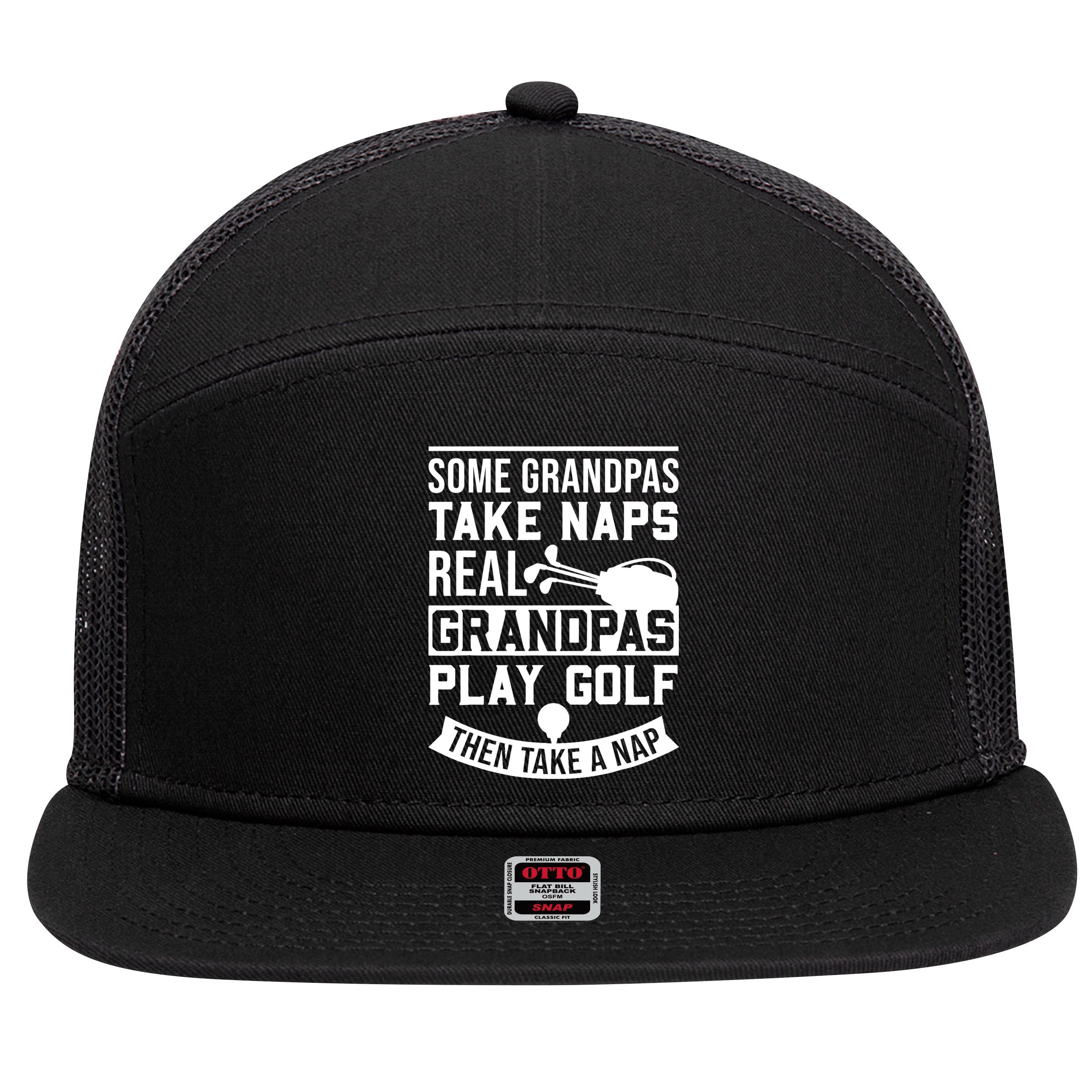 Real Grandpas Play Golf - Best Grandpa Golfer Dad Funny Gift 7 Panel Mesh Trucker Snapback Hat