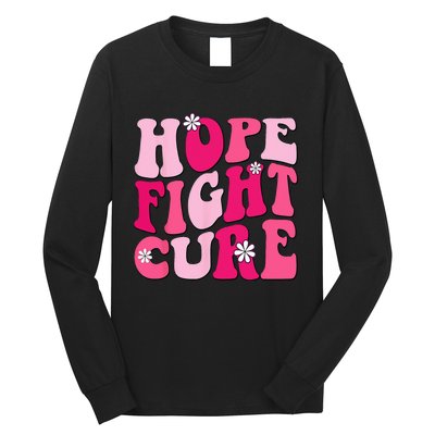 Retro Groovy Pink Hope Fight Cure Breast Cancer Awareness Long Sleeve Shirt