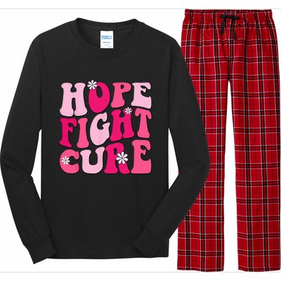 Retro Groovy Pink Hope Fight Cure Breast Cancer Awareness Long Sleeve Pajama Set