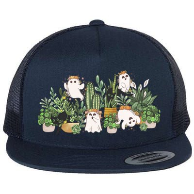 Retro Ghost Plant Lady Mama Halloween Spooky Botany Gift Flat Bill Trucker Hat