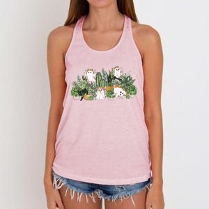 Retro Ghost Plant Lady Mama Halloween Spooky Botany Gift Women's Knotted Racerback Tank