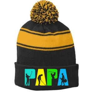 Retro Golfing Papa Golfer Golf Gifts For Fathers Day Stripe Pom Pom Beanie