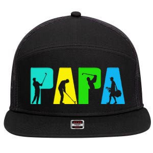 Retro Golfing Papa Golfer Golf Gifts For Fathers Day 7 Panel Mesh Trucker Snapback Hat