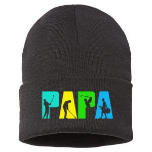 Retro Golfing Papa Golfer Golf Gifts For Fathers Day Sustainable Knit Beanie