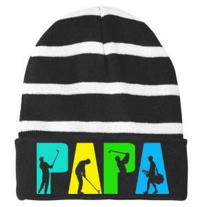 Retro Golfing Papa Golfer Golf Gifts For Fathers Day Striped Beanie with Solid Band