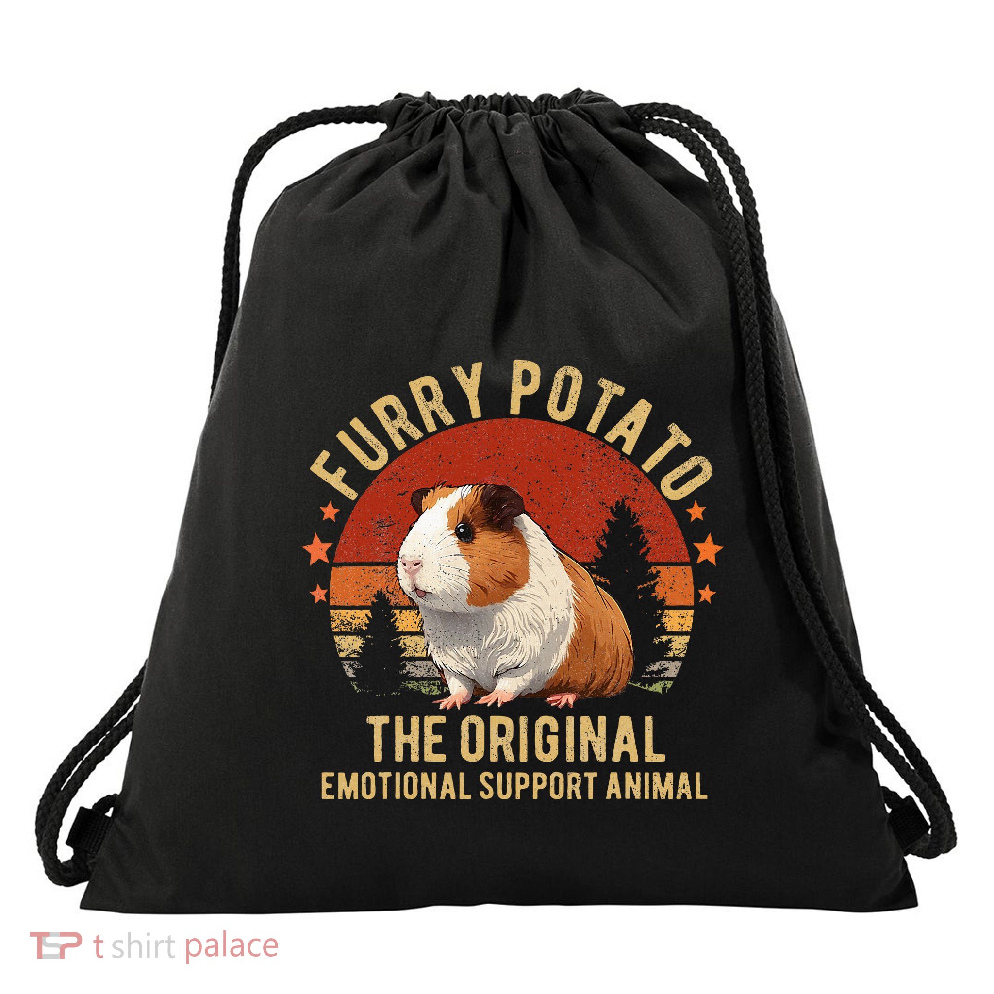 Retro Guinea Pig Furry Potato Vintage Guinea Pig Funny Drawstring Bag