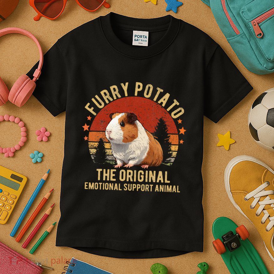 Retro Guinea Pig Furry Potato Vintage Guinea Pig Funny Kids T-Shirt