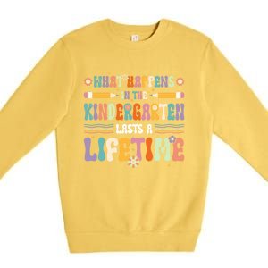 Retro Groovy Preschool Kindergarten Teacher Funny Gift Premium Crewneck Sweatshirt