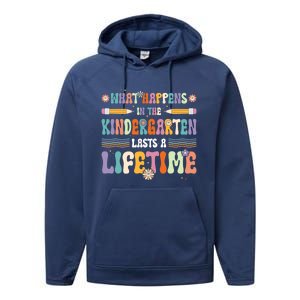 Retro Groovy Preschool Kindergarten Teacher Funny Gift Performance Fleece Hoodie