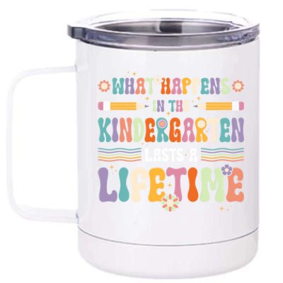 Retro Groovy Preschool Kindergarten Teacher Funny Gift 12 oz Stainless Steel Tumbler Cup