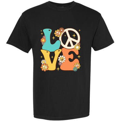 Retro Groovy Peace Sign Love 60s 70s Costume Hippie Theme Garment-Dyed Heavyweight T-Shirt