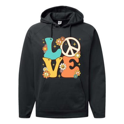 Retro Groovy Peace Sign Love 60s 70s Costume Hippie Theme Performance Fleece Hoodie