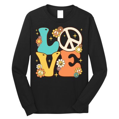 Retro Groovy Peace Sign Love 60s 70s Costume Hippie Theme Long Sleeve Shirt