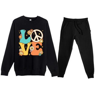 Retro Groovy Peace Sign Love 60s 70s Costume Hippie Theme Premium Crewneck Sweatsuit Set