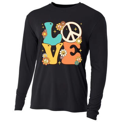 Retro Groovy Peace Sign Love 60s 70s Costume Hippie Theme Cooling Performance Long Sleeve Crew