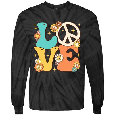 Retro Groovy Peace Sign Love 60s 70s Costume Hippie Theme Tie-Dye Long Sleeve Shirt