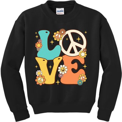 Retro Groovy Peace Sign Love 60s 70s Costume Hippie Theme Kids Sweatshirt