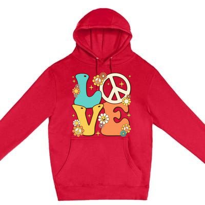 Retro Groovy Peace Sign Love 60s 70s Costume Hippie Theme Premium Pullover Hoodie