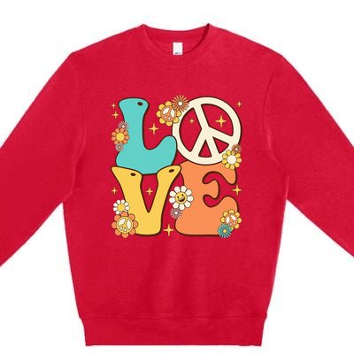 Retro Groovy Peace Sign Love 60s 70s Costume Hippie Theme Premium Crewneck Sweatshirt