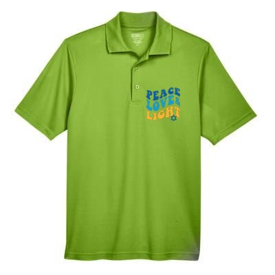 Retro Groovy Peace Love and Light Hanukkah Jewish Chanukah Men's Origin Performance Pique Polo