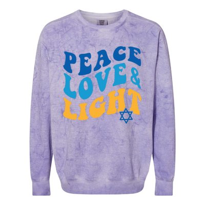 Retro Groovy Peace Love and Light Hanukkah Jewish Chanukah Colorblast Crewneck Sweatshirt